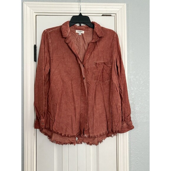 UMGEE Tops - Umgee Top Blouse Womens Medium Mineral Wash Rust Raw Hem Long Sleeve Boho Grunge